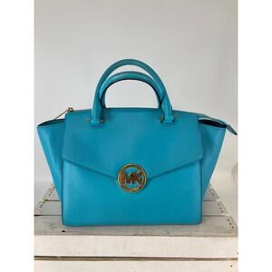 MICHAEL KORS, LARGE BLUE PEBBLED LEATHER HANDBAG
